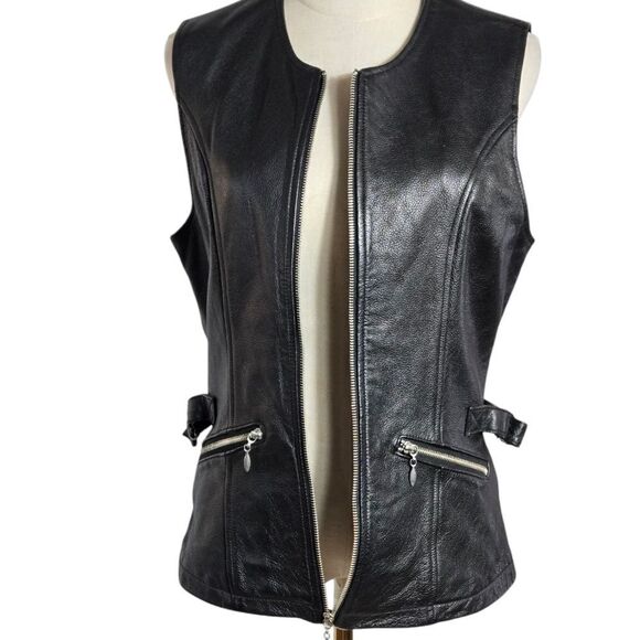 Wilsons Leather Black Fitted Vest with Side Buckle Adjusters - Picture 3 of 8